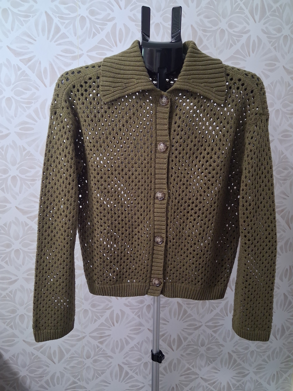 NWT Maurices Olive Open-Knit Collar Button Cardigan
